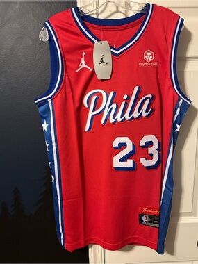 Philadelphia 76ers LeBron James Jersey Jordan Swingman Large 50 Red Stitched